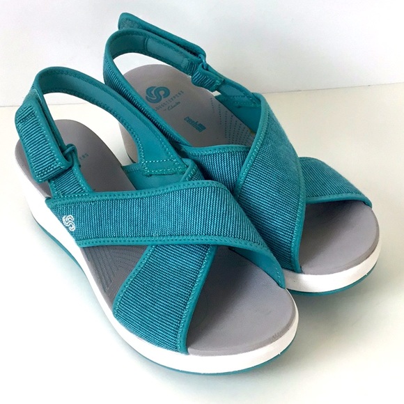 Clarks Shoes - Clarks Step Cali Cove Aqua Wedge Cloudstepper Sandals